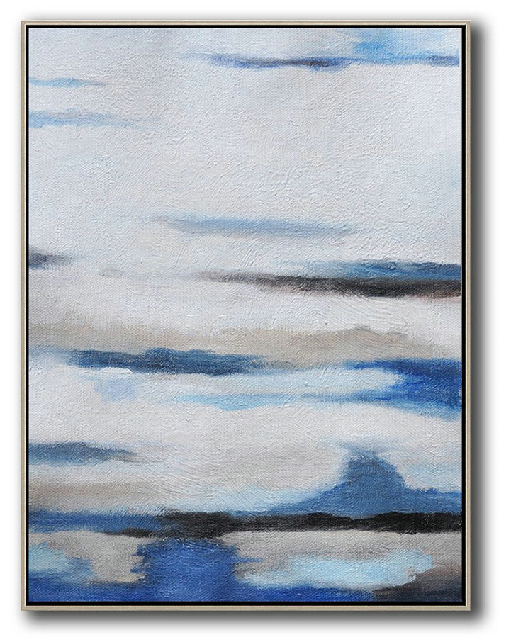 Extra Large 72" Acrylic Painting,Oversized Abstract Landscape Painting,Huge Abstract Canvas Art White,Blue,Grey
